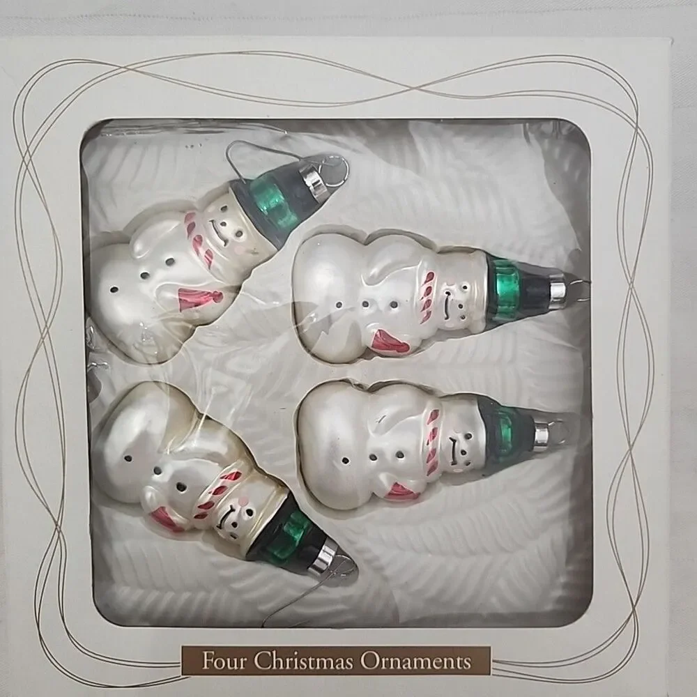 Bradford Glass Snowman Ornaments Four Piece Set Vintage Dayton Hudson 1997